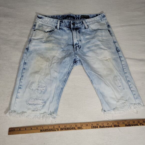 Smoke Rise Shorts Mens Sz 34 Blue Jean Distressed Y2k Fray Preppy Acid Wash - Picture 11 of 15